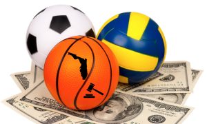Photo of sports balls, money and logos of Florida and a gavel on a story about legal filings in the state's sports betting cases.