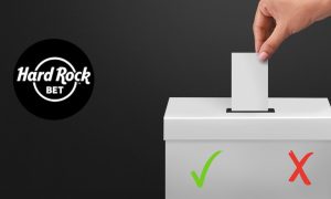 Hard Rock Bet logo next to a ballot box, meant to represent voters deciding on FL sports betting, which West Flagler wants to happen