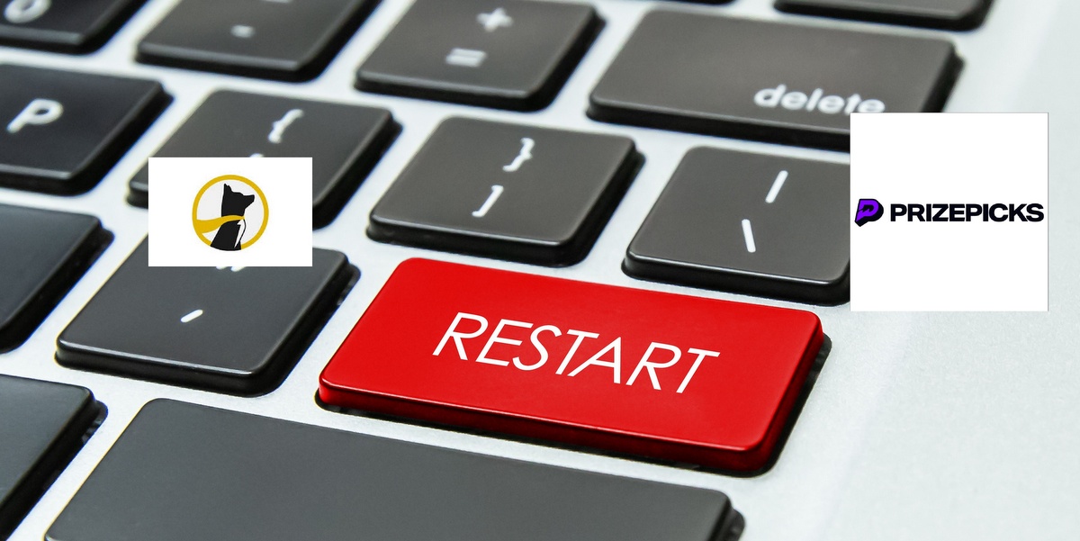 A picture of a 'restart' button for a story about how two DFS operators resumed pick 'em games in Florida