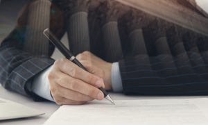 A lawyer drafting a legal document