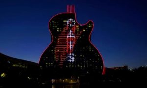 The Hard Rock Hollywood guitar will be lit in Florida Panthers colors for the Stanley Cup Finals.