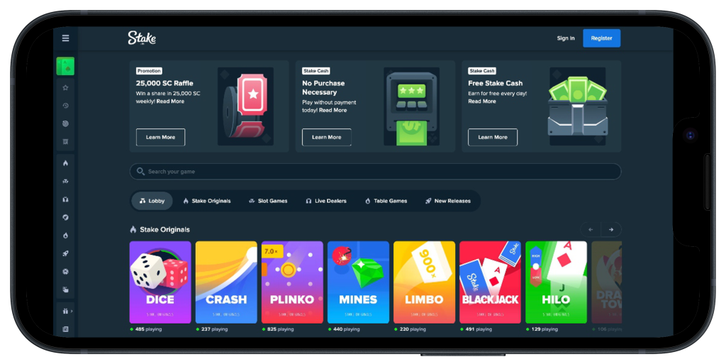 Stake.us Casino Homescreen