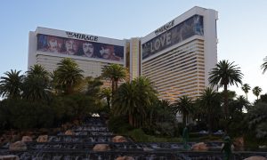 A picture of the Mirage hotel tower in May 2024