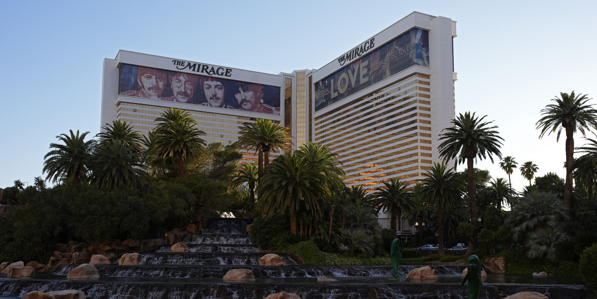 A picture of the Mirage hotel tower in May 2024