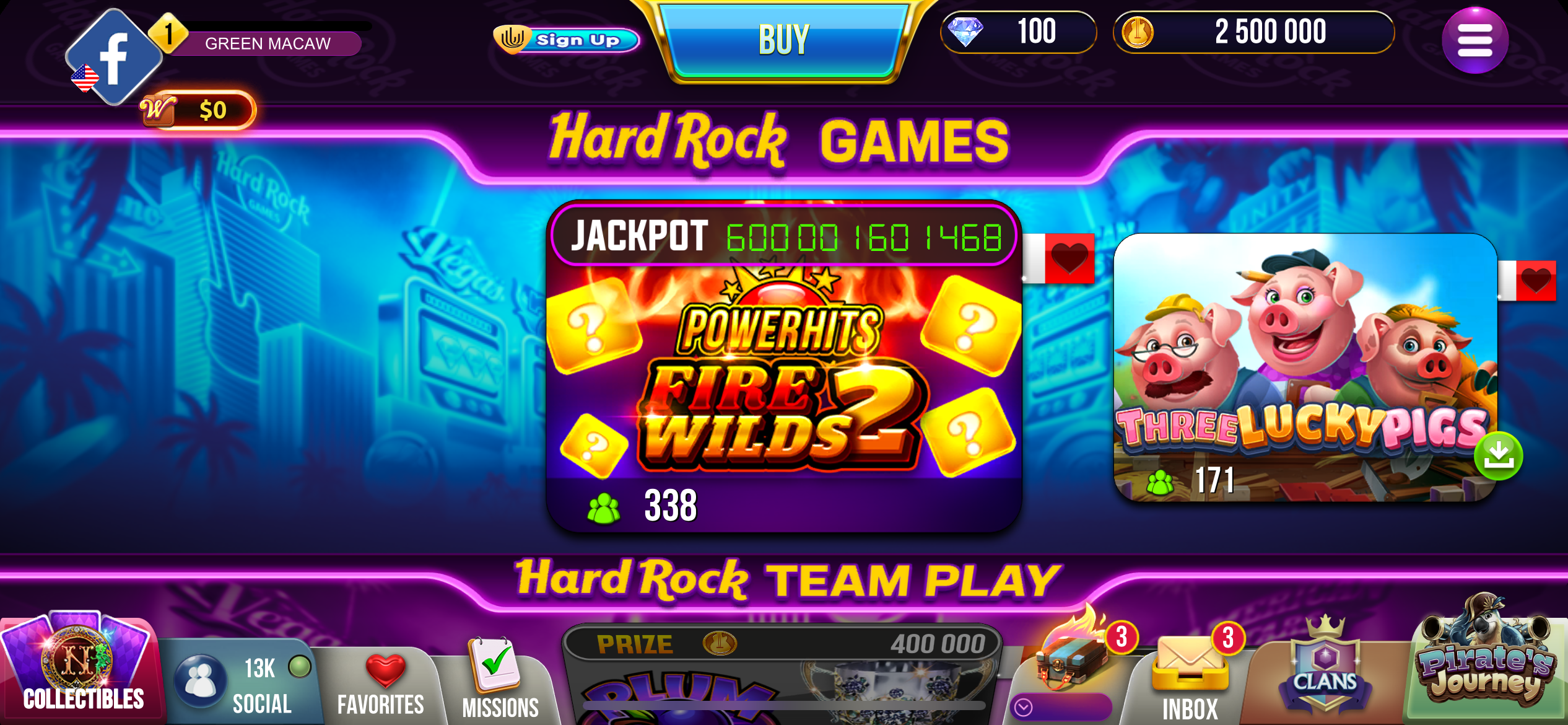 Hard Rock Social Casino home page