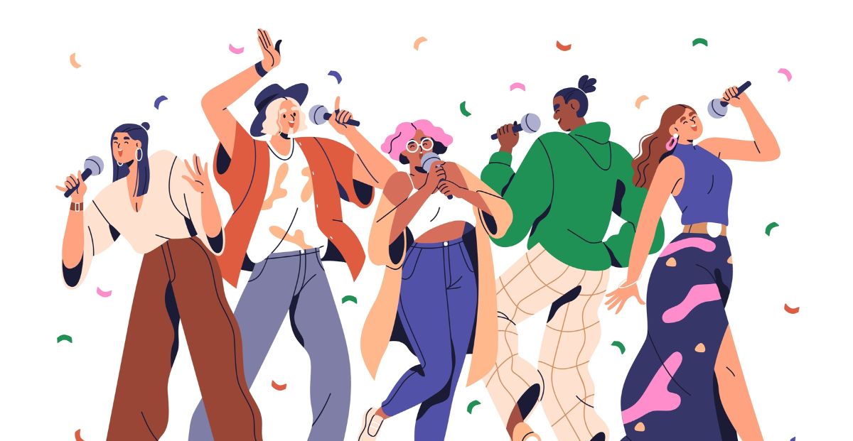 an illustration of a variety of people singing