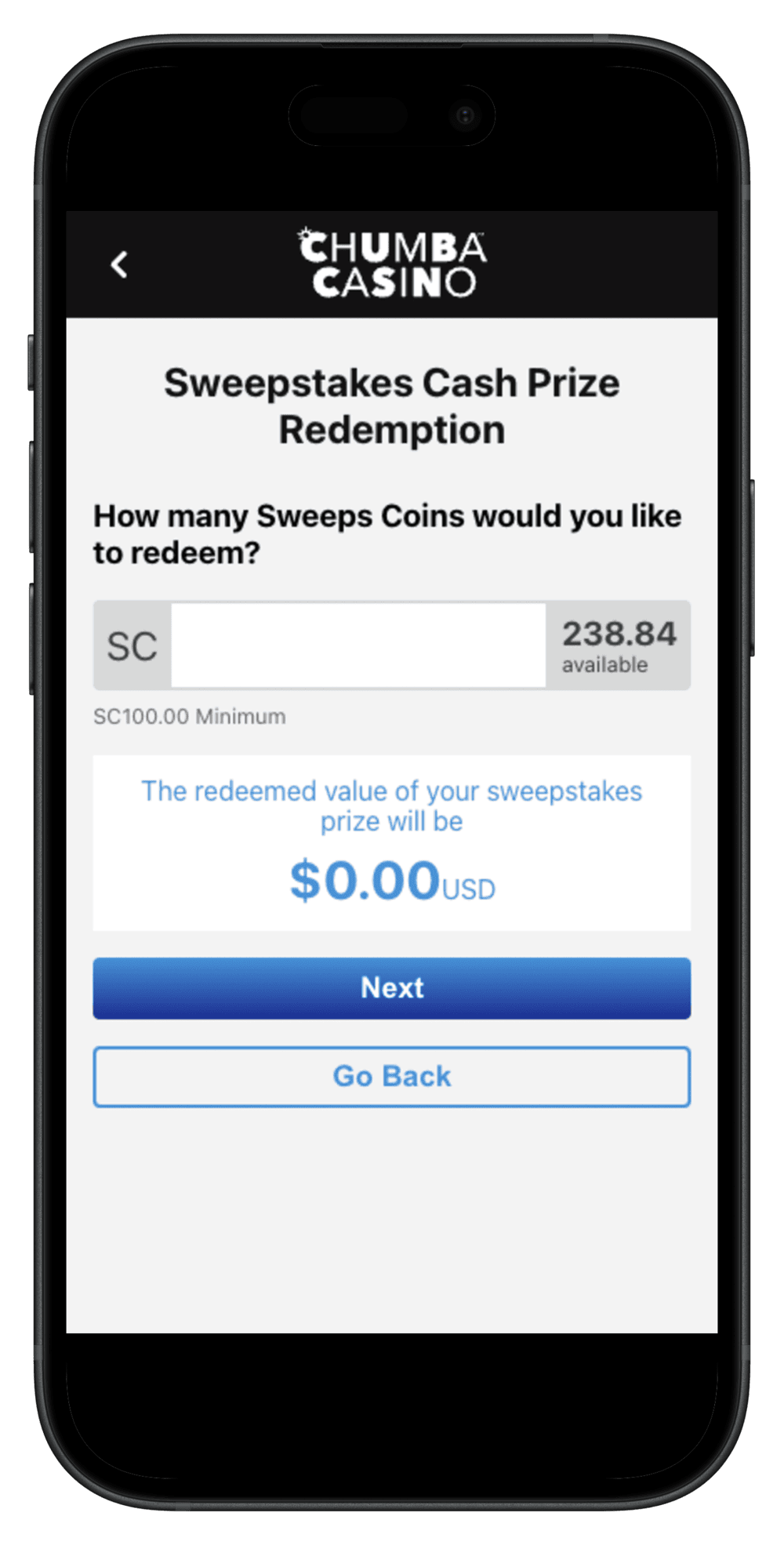 Chumba Casino Cash Redemption Screenshot-portrait