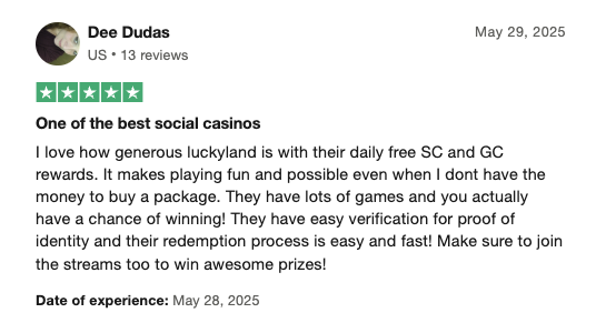 LuckyLand TrustPilot Review 1