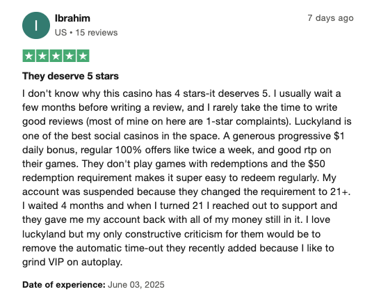 LuckyLand TrustPilot Review 2