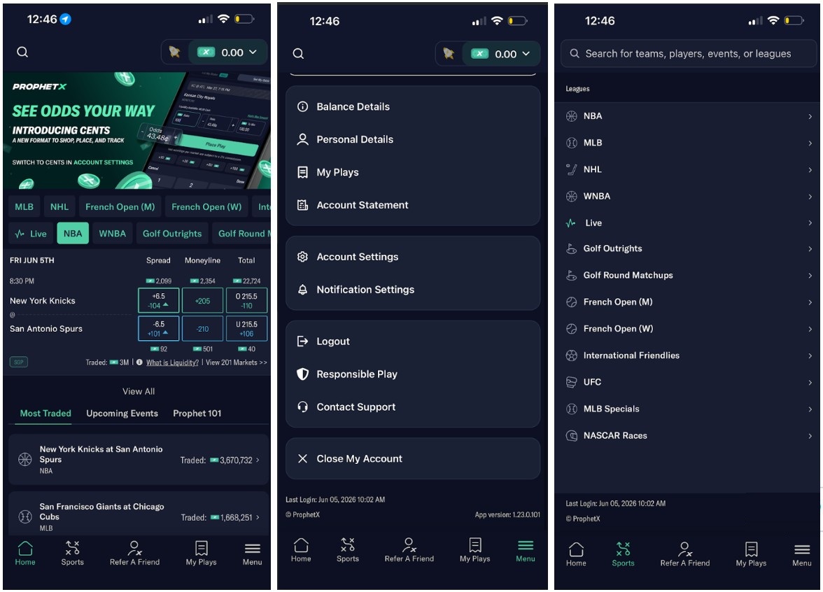ProphetX app user interface